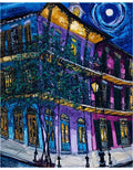 French Quarter Moon — original acrylic painting of a moonlit New Orleans street scene